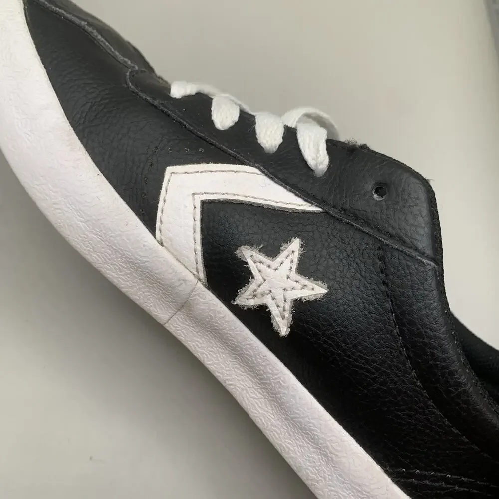 Converse Breakpoint Ox Black Leather Sneakers Kids Size 2 White Star 658206C